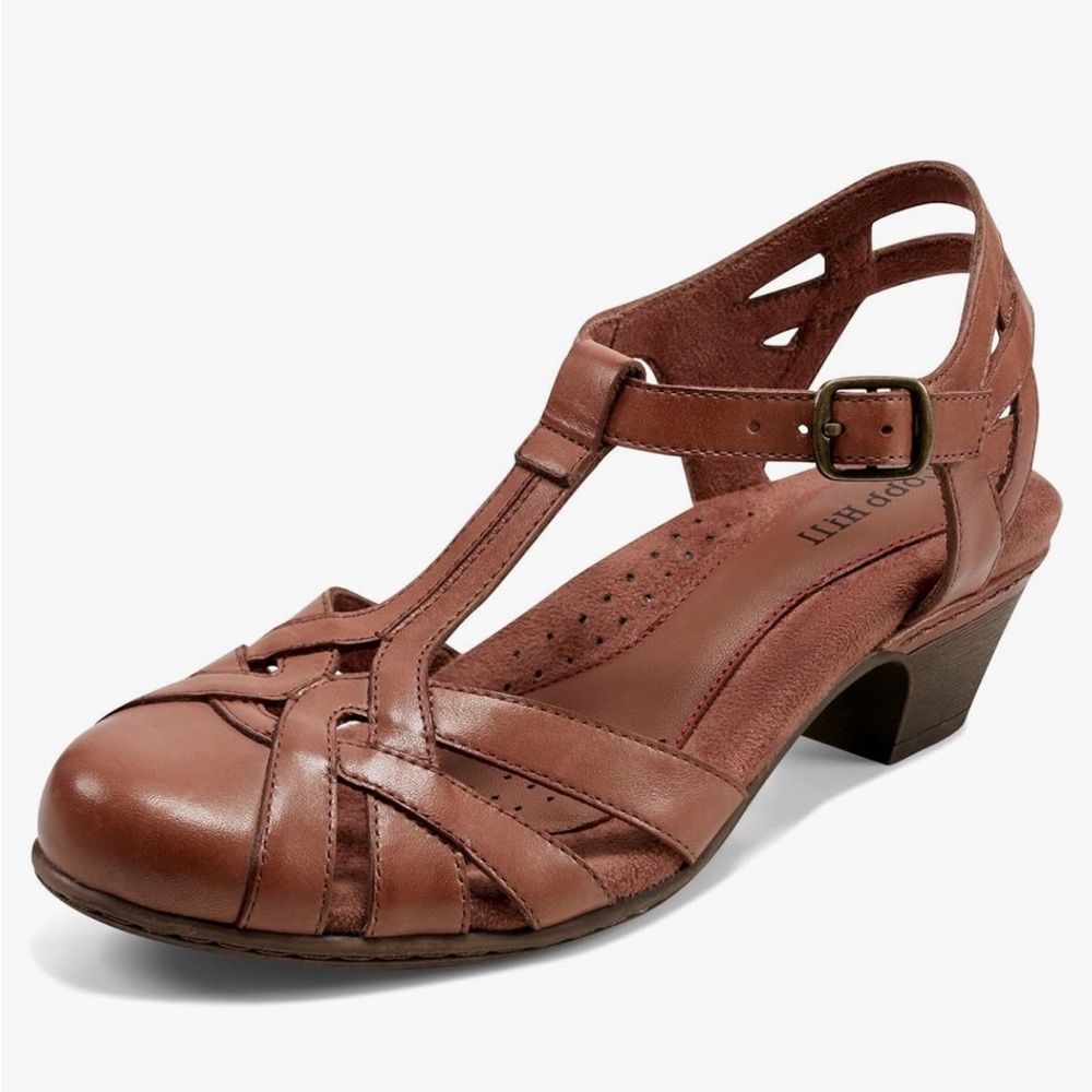 Cobb Hill Aubrey Tan Leather Heeled Shoes with T-Strap Design